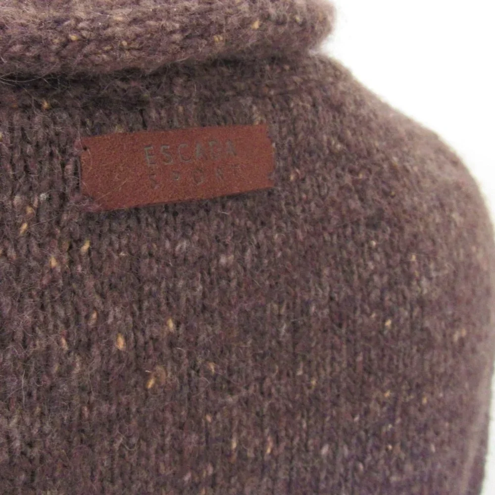 Escada Brown Shawl Collar Belted Cardigan with Tan Trim - Picture 3 of 5